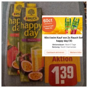 2 Rauch Happy Day Säfte für 1,98 Euro statt 2,78 Euro dank Smhaggle bei Rewe- NUR AM MONTAG-