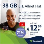Endet! 💥 38GB LTE Vodafone Allnet für 12,99€ mtl. + 0,00€ Anschlusspreis (sogar mit 100 Mbit/s! - freenet Vodafone green LTE)