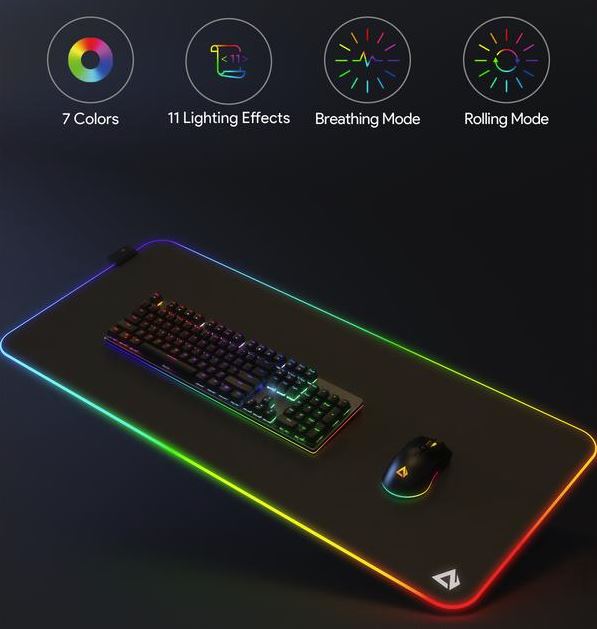 RGB-Mauspad mit Tastatur und Maus und Funktionsauflistung