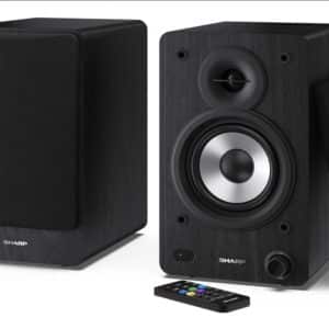 SHARP CP-SS30 Aktive 2-Wege-Lautsprecher mit Fernbedienung | (Schwarz) 63,34€ statt 90,48€ | 60 Watt (2x30 W) RMS | Bluetooth 5.0 | USB | Optisch | AUX | Cinch