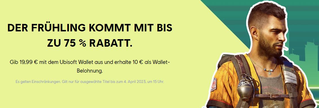 75% Rabatt bei Ubisoft + 10€ Wallet-Belohnung ab 19,99€ Einkaufswert