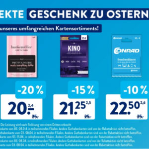 Aldi-Süd: Geschenkkarten vergünstigt (Flixbus, Hunkemöller, Kino, Conrad, RTL+)