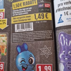 1,50 Euro Rabatt beim Kauf von 3 Schokohasen von After Eight, Smarties oder KitKat - bei Edeka - ggf. regional