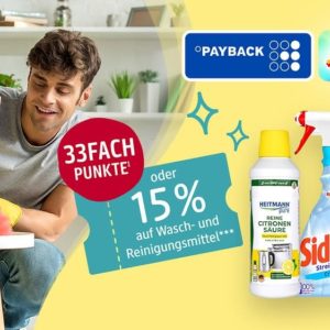 15 % Rabatt (oder 33-fach PAYBACK Punkte) auf Produkte fürs Waschen, Putzen & Reinigen bei dm
