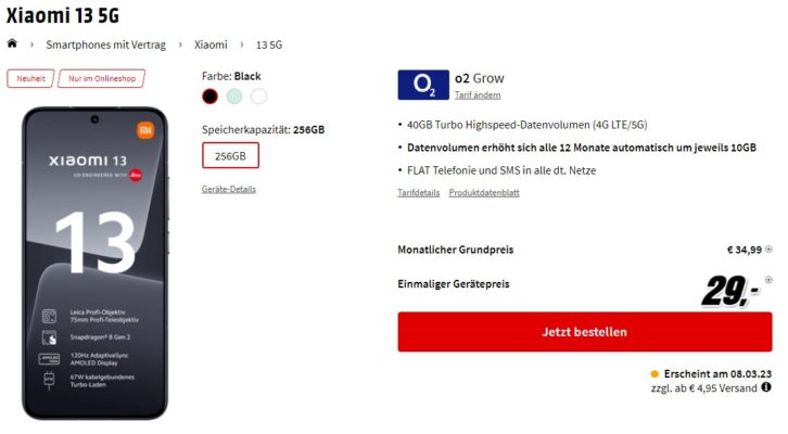 xiaomi 13 im o2 grow Tarif