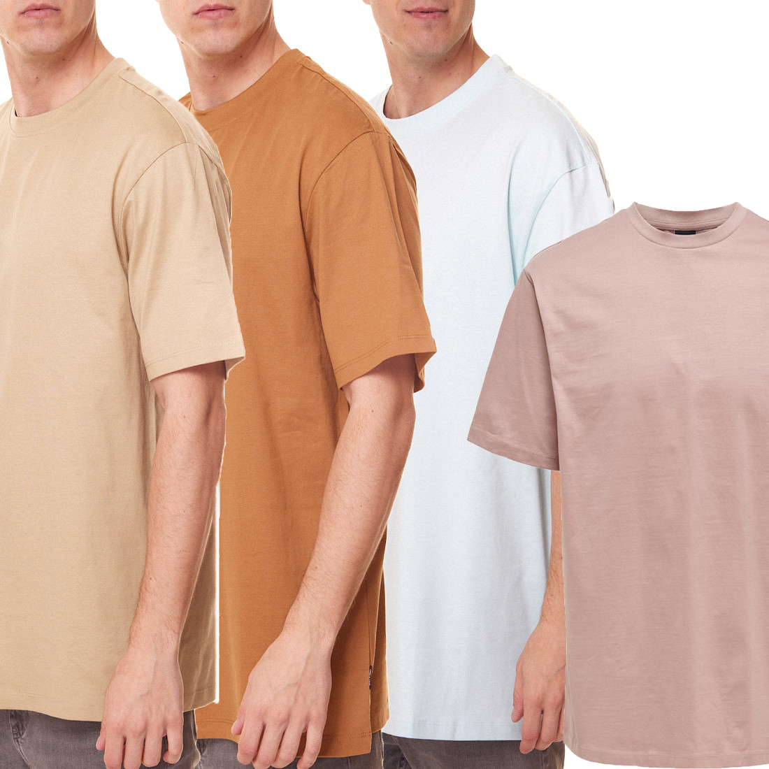 Vier Herren-T-Shirts in verschiedenen Farben