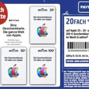 20-fach Payback-Punkte für Apple Gift Card bis 07.05.2023 bei Penny