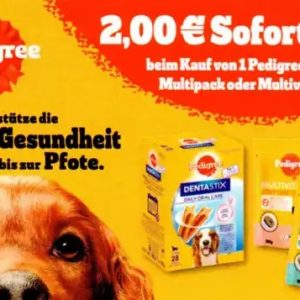 2€ Sofortrabatt für Pedigree DENTASTIX Multipacks oder eine Packung Multivitamine bis 31.12.2023