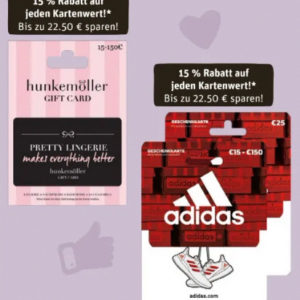 Rewe: 15% Rabatt auf Adidas und Hunkemöller Geschenkkarten