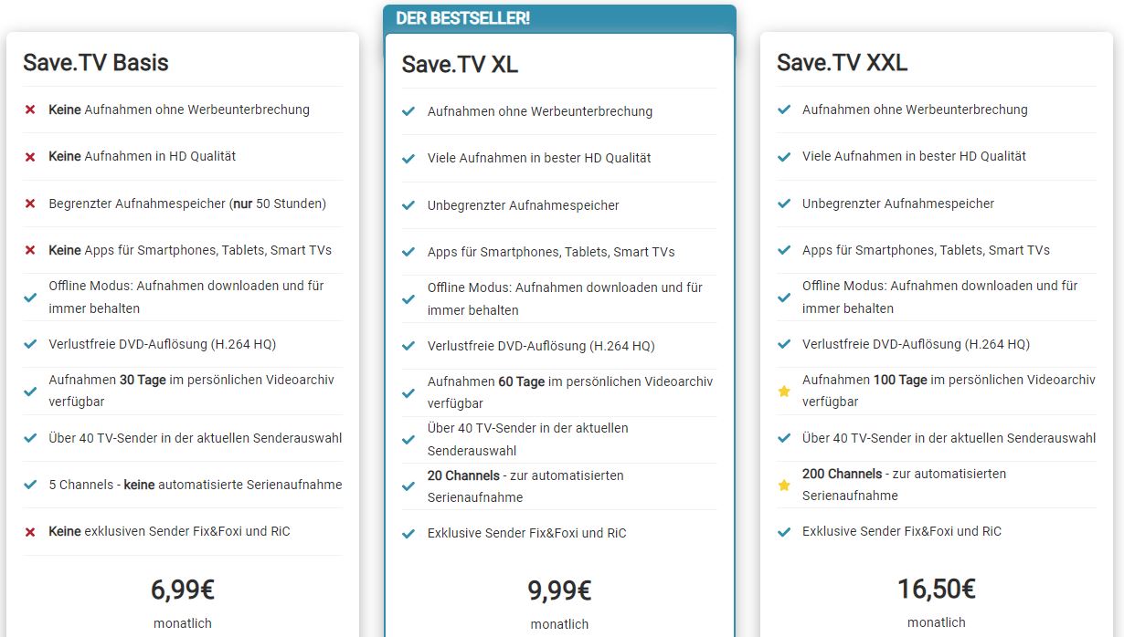 save tv Preisliste