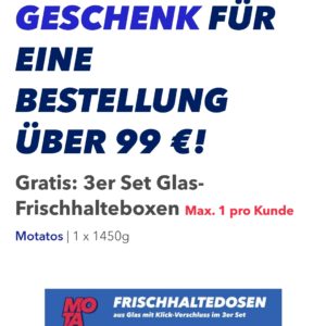 Glasdosen gratis bei Mindestbestellwert von 99 €