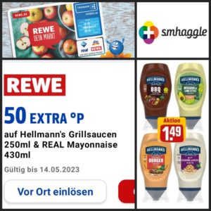 Hellmann's Mayo oder Grillsauce(n) für 0,94 ct statt 1,49 Euro - bei Rewe, ab morgen,- dank Payback & Smhaggle