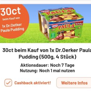 30 ct Cashback auf Dr Oetker PAULA Pudding