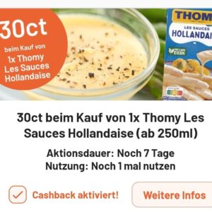 30 ct Cashback auf Thomy "Les Sauce Hollandaise" - dank Smhaggle
