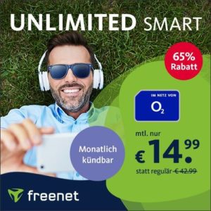 Knaller endet! 🚀 Mtl. kündbar: Unlimited LTE Allnet für 14,99€ mtl. + 39,99€ AG (freenet o2 Free Unlimited Smart mit 15 Mbit/s)