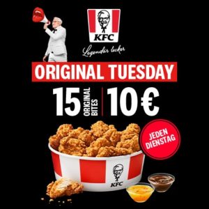 *Aktionen + Gutscheine* bei KFC - z. B. jeden Dienstag 15 Chicken Bites für 10€ anstatt 12,99€