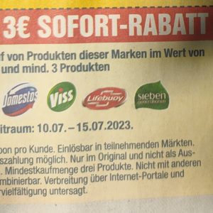 3€ Sofortrabatt bei Kauf von mind. 3 Produkten i.W.v. 9€ der Marken Coral Domestos Viss Lifebuoy Sieben generationen