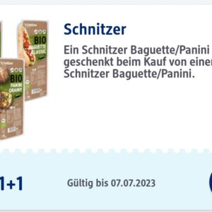 Ein Baguette oder Panini von Schnitzer kaufen, das zweite gratis dazu :) bei DM mit "my DM App"