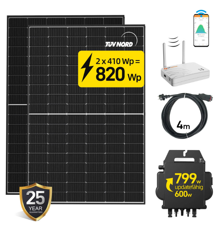 Balkonkraftwerk Premium 820W Photovoltaik Mini-PV Anlage - 2x 410W Kraftwerk