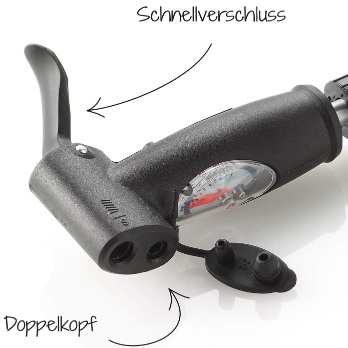 🚲 FISCHER Doppelhub-Luftpumpe für alle Ventile (AV, DV, SV) für 8,99€  (statt 12€)