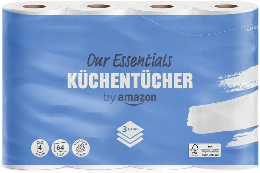 Thumbnail 🧻 16 Rollen "by Amazon" Küchenrollen für 8,73€ | 2,18€ pro Packung mit 4 Rollen (statt 12,32€ | 3,08€ pro Packung) - 3-lagig, 64 Blatt