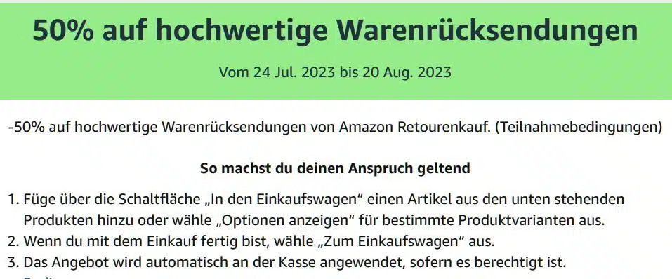 Retourenkauf: Mit Extra-Rabatt von 30 Prozent jetzt