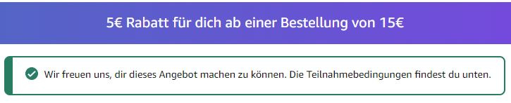 5€ Rabatt ab 15€ Bestellwert