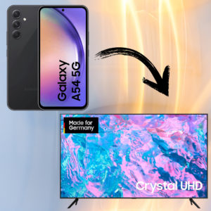 Tarif eff. GRATIS 😳 Samsung Galaxy A54 256GB + 55″ Crystal 4K SmartTV für 69€📱 📺 + 50GB o2 LTE/5G für 34,99€ mtl. + 100€ Bonus