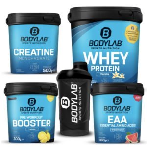 Bodylab24 Pumper Plus Stack mit Whey (1kg), Creatine (500g), Pre Workout Booster (300g), EAA (360g) & Shaker für 46€ (statt 118€)