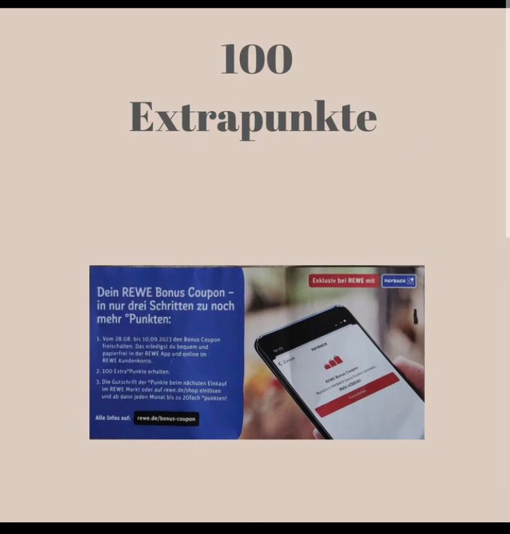 Rewe 100 Extra Punkte bei Aktivierung Bonus Coupon (ab 04.09.)