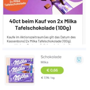 2x Milka Tafelschokolade à100g für 92 Cent Dank Smhaggle und Kaufland