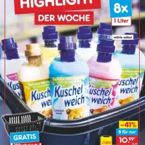 8 Kuschelweich Weichspüler für 9,99 statt 15,92 und gratis Wäschekorb on Top - nur diese Woche bei Netto ( gelb ) - solange der Vorrat reicht!!