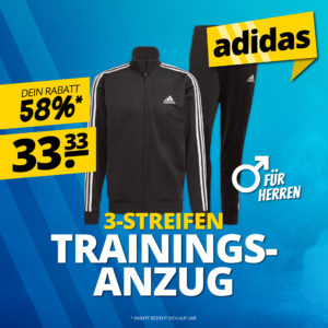 adidas Primegreen Essentials 3-Streifen Trainingsanzug für 33,33€ (statt 65€)