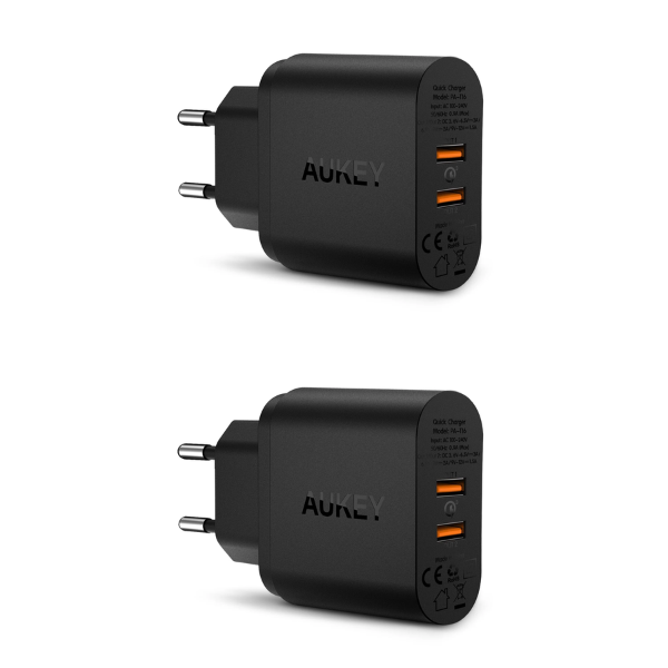 🤑 2x AUKEY Ladegerät 36W Quick Charge (PA-T16) + 2x AUKEY USB-C auf USB-A Kabel 2m (CB-CMD29) für 27,39€ (statt 56€)