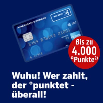 Thumbnail 💳 Kostenlose Payback AMEX Kreditkarte + 40€ geschenkt (= 4.000 Punkte) + Chance auf weitere 10.000 Extra°Punkte
