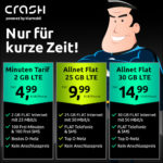 😎 30GB LTE Allnet für mtl. 14,99€ + 0,00€ AG (oder 25GB | 2GB für 9,99€ | 4,99€) - Crash Allnet Flat mit bis zu 50 Mbit/s