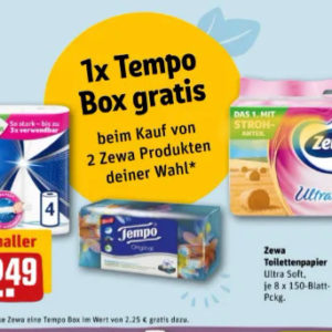 gratis Tempobox zu 2x Zewa Produkten bei rewe