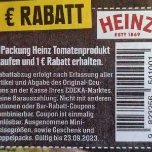 Heinz Tomatensauce für umgerechnet 6 ct - Dank Coupon und Smhaggle