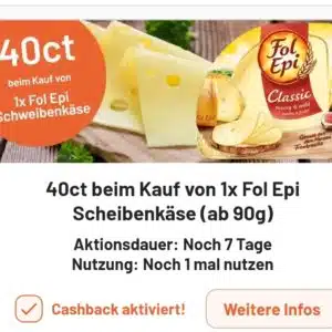 40 ct Cashback auf Fol Epi Käse