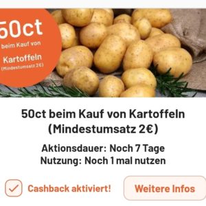 55 ct Cashback auf Kartoffeln- bei Smhaggle - ab heute ( 26.9.) Mindesteinkaufspreis 2 Euro