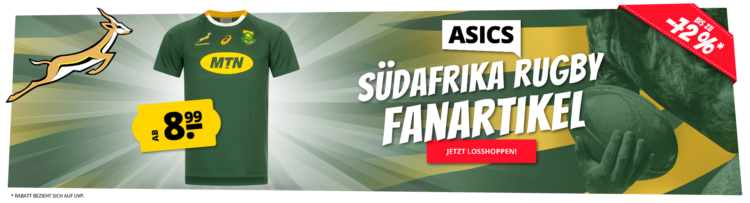 SportSpar: Südafrika Asics Rugby Fanartikel im Sale