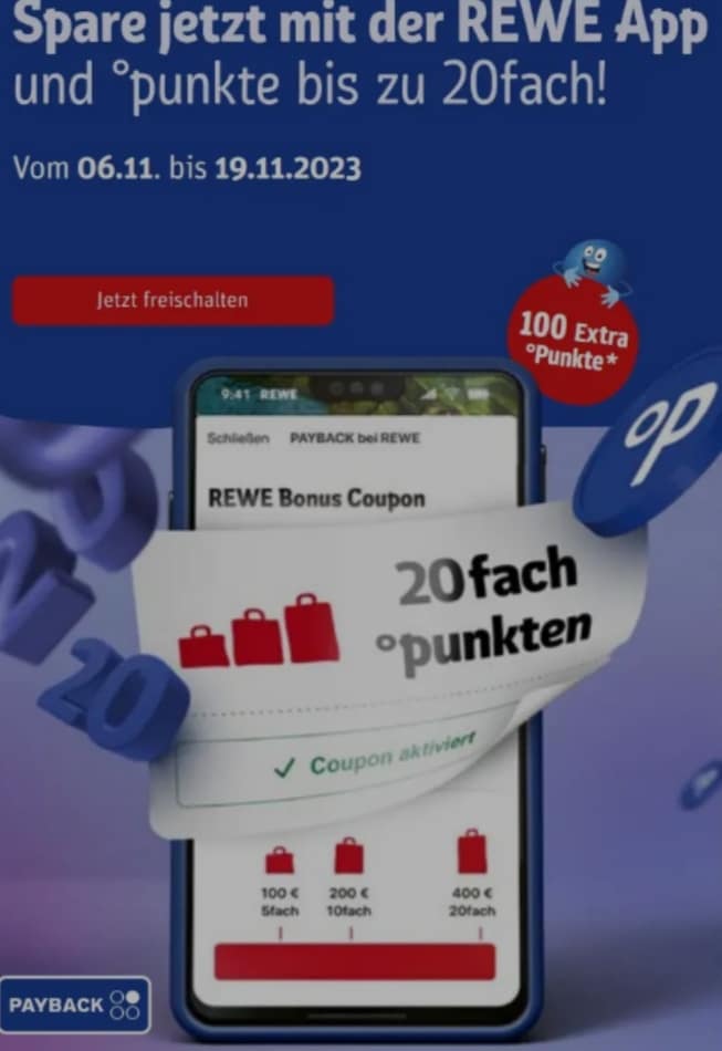 REWE 300 Extra Payback-Punkte für Coupon Aktivierung