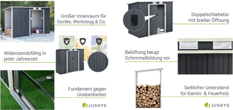 Juskys Metall Gerätehaus M mit Holzunterstand