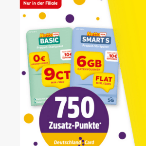 UPDATE - Ist wieder verfügbar: NUR bis Mo 04.12.2023 - Prepaid: 🔥 750 DeutschlandCard Zusatz-Punkte bei Kauf NettoKOM Startpaket in Filiale