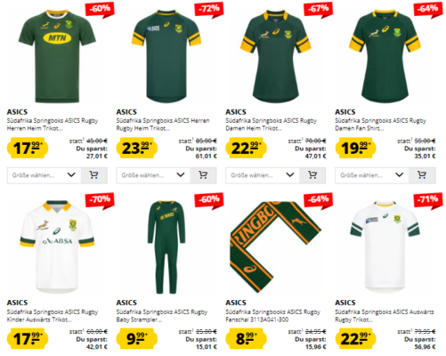 SportSpar: Südafrika Asics Rugby Fanartikel im Sale