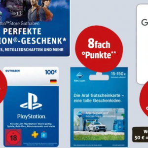 Rewe Kartenwelt: 20-fach Payback Punkte auf PlayStation, 8-fach auf Aral und 20-fach auf Google Geschenkkarten