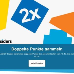 Doppelte Punkte sammeln bei Lego Insiders + Gratis Zugaben ab 50€/100€/130€ vom 10.-15.10.2023 im Lego-Store