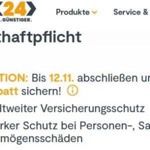 HUK24 Privat-Haftpflichtversicherung mit 25% Rabatt bis 19.11.2023