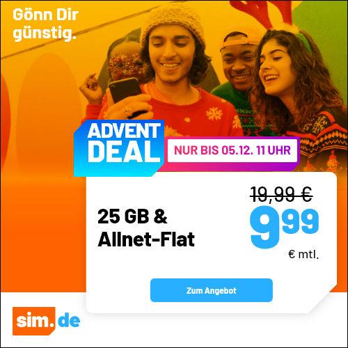 Thumbnail mtl. kündbare LTE Allnets 📱 6GB für 4,99€ | 12GB für 6,99€ | 25GB für 9,99€ | 40GB für 16,99€ ⏰ nur für kurze Zeit (sim.de im o2-Netz)