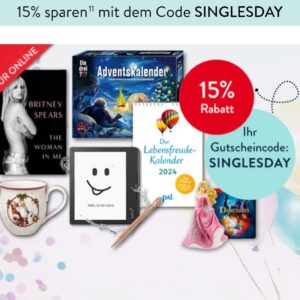 15% sparen auf  tolino eReader, Spielwaren, Hörbücher, Kalender, Filme, Musik u.v.m. bei Hugendubel zum Single-Day bis 13.11.2023